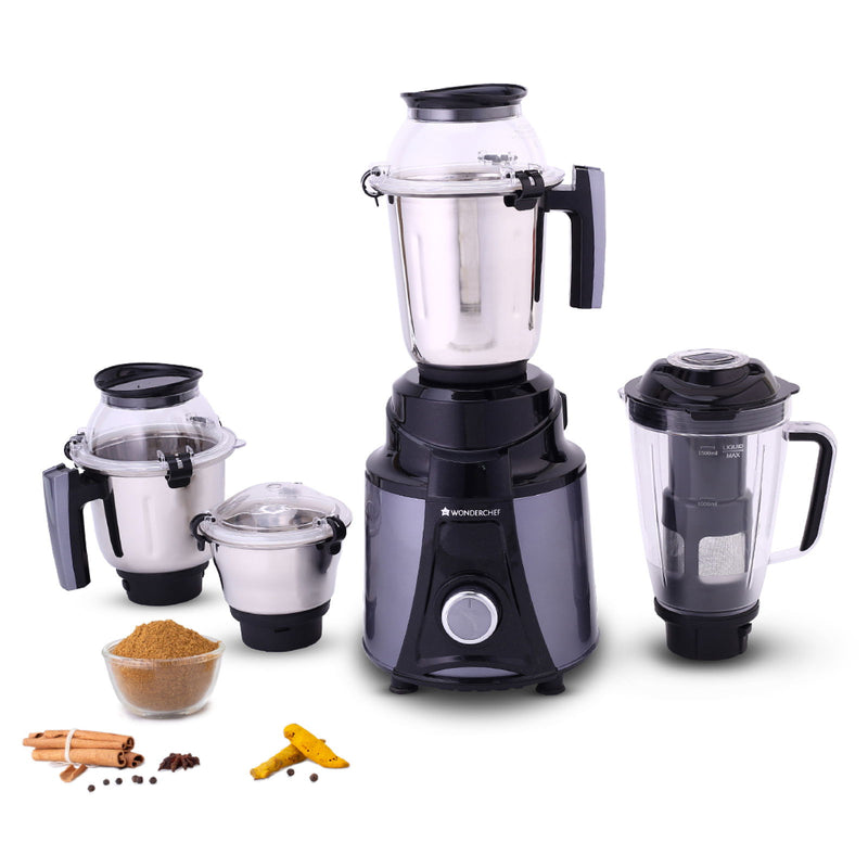 Wonderchef Galaxy Mixer Grinder 750W 100% Copper Motor Black & Grey 4 Jars