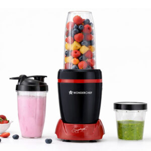 Wonderchef Nutri-Blend Turbo 750W Mixer Grinder Blender Smoothie Maker 3 Jars Black & Red