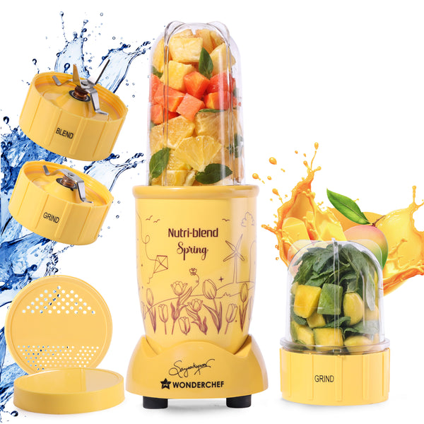 Wonderchef Nutri-blend Spring Mixer Grinder Blender & Smoothie Maker 500W 2 Jars Yellow